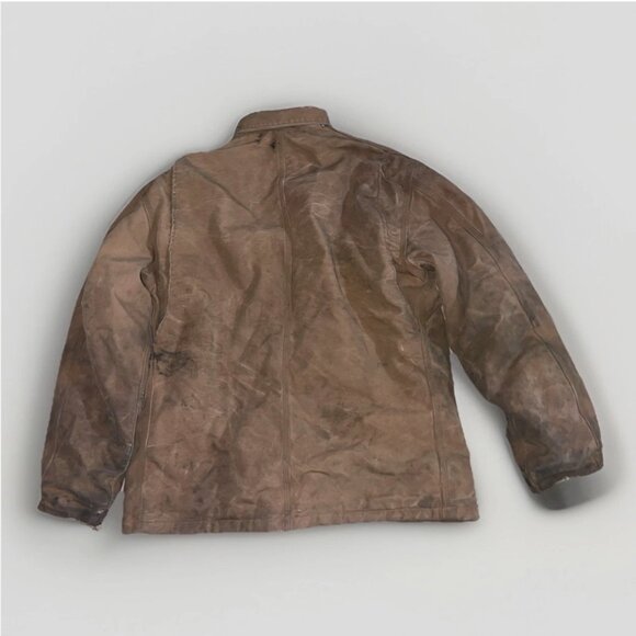 Mens Large Carhartt FR Insulated Bomber Jacket Brown Distressed Thrashed Tan - Picture 2 of 16